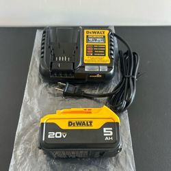 $80 NEW Dewalt Kit 5.0Ah Battery (20-Volt) + 4amp Dewalt Charger (model DCB1104)