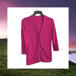 Unknown Brand Snap Front V-Neck Dark Pink Sweater Knit Top Women Medium 