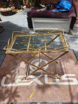 Glass top serving table foldable