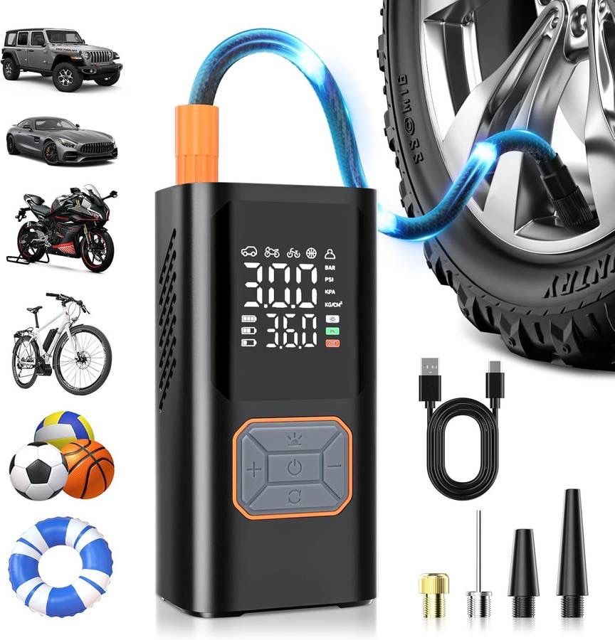 new Cordless Tire Inflator Portable Air Compressor 150PSI Bike Pump with LED Light & Pressure Gauge Auto Shut-Off electric Air Pump for Car Tires Moto