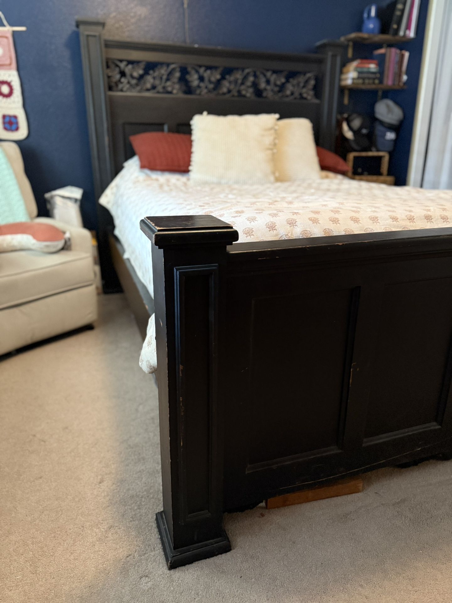 Queen Bed Frame And Mattress-Solid Wood-