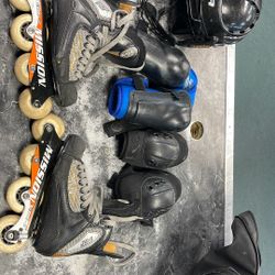 Hockey Gear Roller Blades, Pads, Helmet, Pants Leggings, Elbow & Knee Backpack 