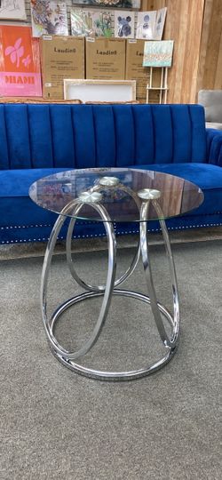 Round Glass Top Chrome Side Table