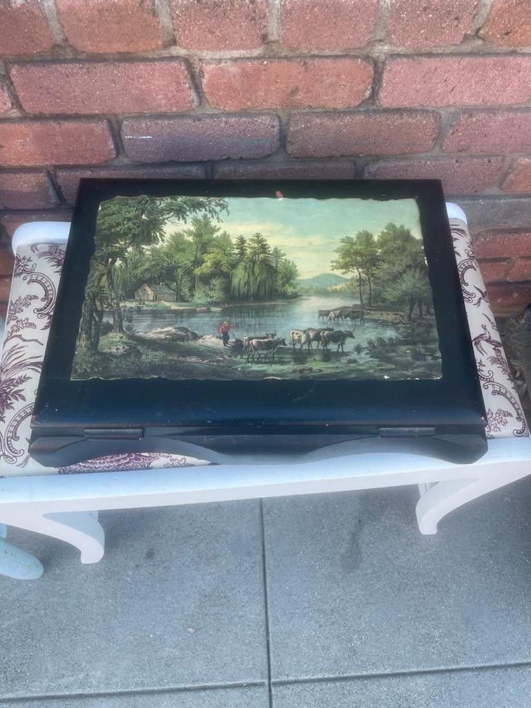 Antique Hand painted Silverware Box 