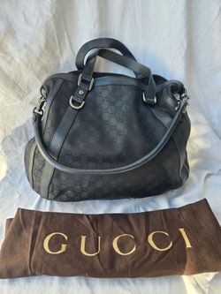 Gucci GG Monogram Abbey Tote Bag Black Detachable Strap Magnetic Silver
