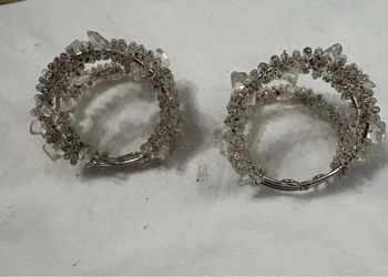 Set of 2 Clear Crystal & Silver Wire Wrapped Beaded Napkin Rings