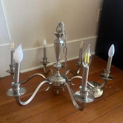 Light fixture chandelier  brushed silver finish six curved arms with matching sconces