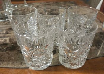 5 Libbey Hobstar Double Old Fashioned Set Clear Emboss Etch Whiskey Tumblers Lot