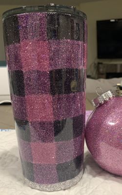 Pink Plaid Glitter Tumbler