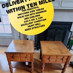 Two Matching Solid Oak Side Tables Excellent Condition 