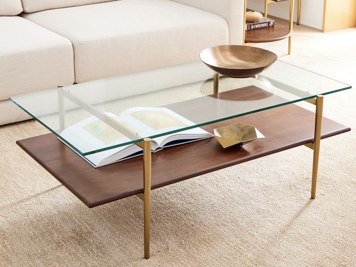 West Elm Coffee Table, Mid-Century Art Display Glass, Wood 46"I