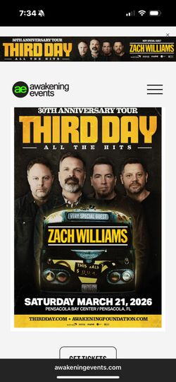 Third Day 30th Anniversary (4) Floor Tickets 