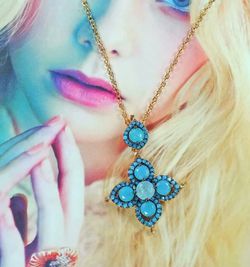 Blue Quartz and Natural Turquoise Pendant Necklace