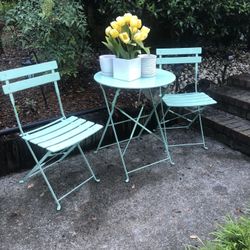 3pc Metal Folding Bistro Set, Weather-Resistant Outdoor/Indoor Conversation Set for Patio, Yard, Garden, Soge green - Compare @$150+