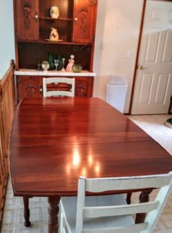 HOLIDAY SALE Gorgeous Mahogany DropLeaf Table $119 + 200 yr old Flame Mahogany Game Table, 2pc Buffet Cabinet w/ Wrought Iron Drawer Shelving + READ⏬️ Thumbnail