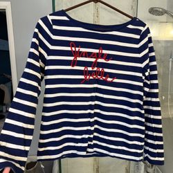 Talbots Navy and White Striped Jingle Belle Shirt- size small great condition 