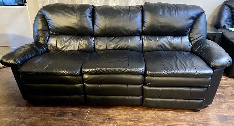 Reclining Black Leather Sofa