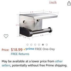 Brushed Nickel Toilet Paper Holder W/ Shelf , Brand Me In Box Box Is A Lil Dusty From Being In Garage