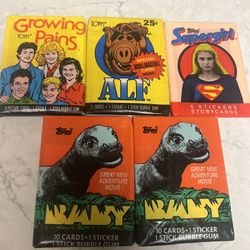 1980’s Trading Cards Michael Jackson ET Jaws 3D Supergirl Growing Pains ALF Sealed