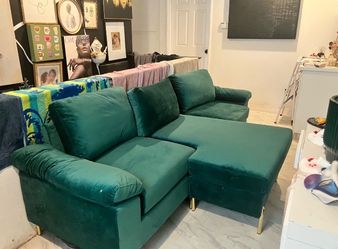 NEED GONE: SUEDE GEEEN COUCH