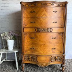 Stunning Vintage Carved Walnut Highboy Dresser by Williamsport
