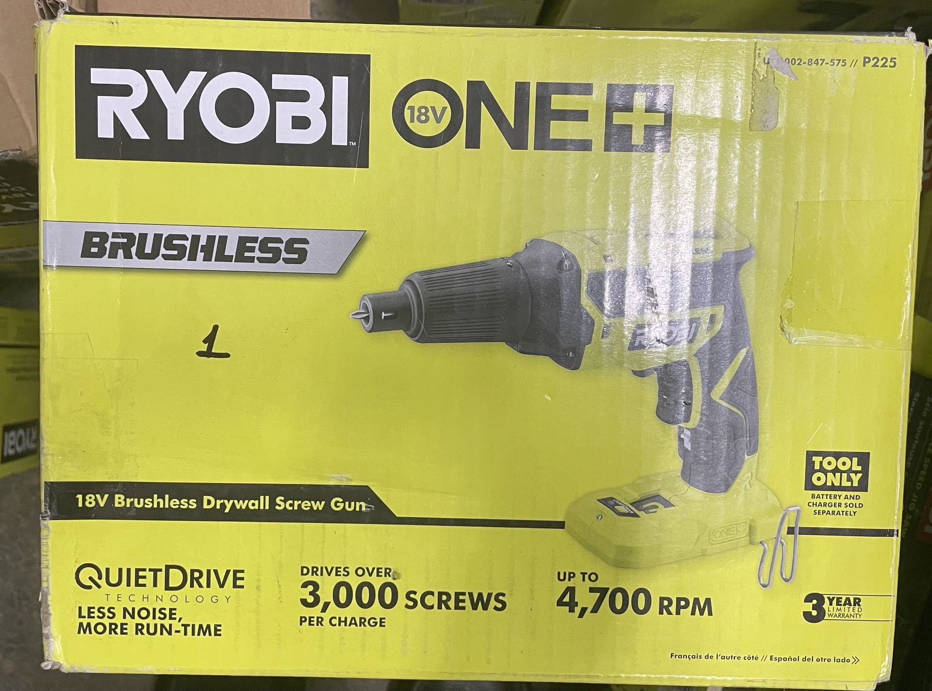 Ryobi one+ 18V Brushless Drywall Screw Gun(Tool Only)