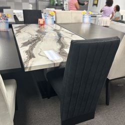 Black/gray Marble Tabletop Dining Table For Sale ( We Deliver) 40% Off W/ 4 FREE Chairs.