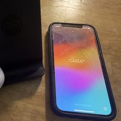 Good used unlocked iPhone 12pro 128gb cracked screen /fully functional  5g/wifi in blue $159 comes with wireless charger