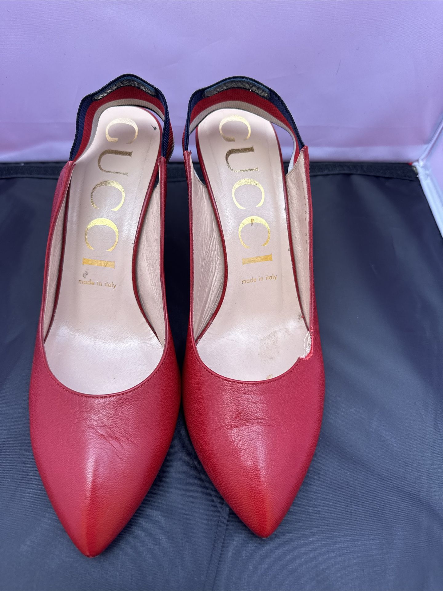 Authentic gucci women sandal red slingback heel