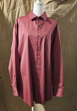 Van Heusen Men's 2XL 18 32/33 Burgundy Dress Shirt Stain Shield Stretch Regular Fit