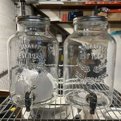 (2) Glass Beverage Dispenser Jugs (Hold 2-gallons Each)
