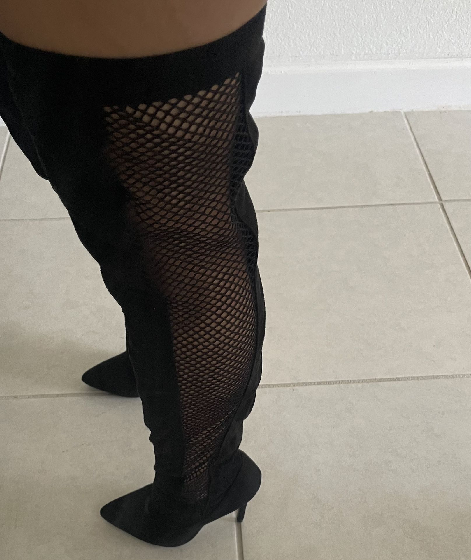 4" Suade Fishnet Thigh high Boots