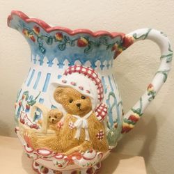 Cherished Teddies Girl With Tea Set Water Picher