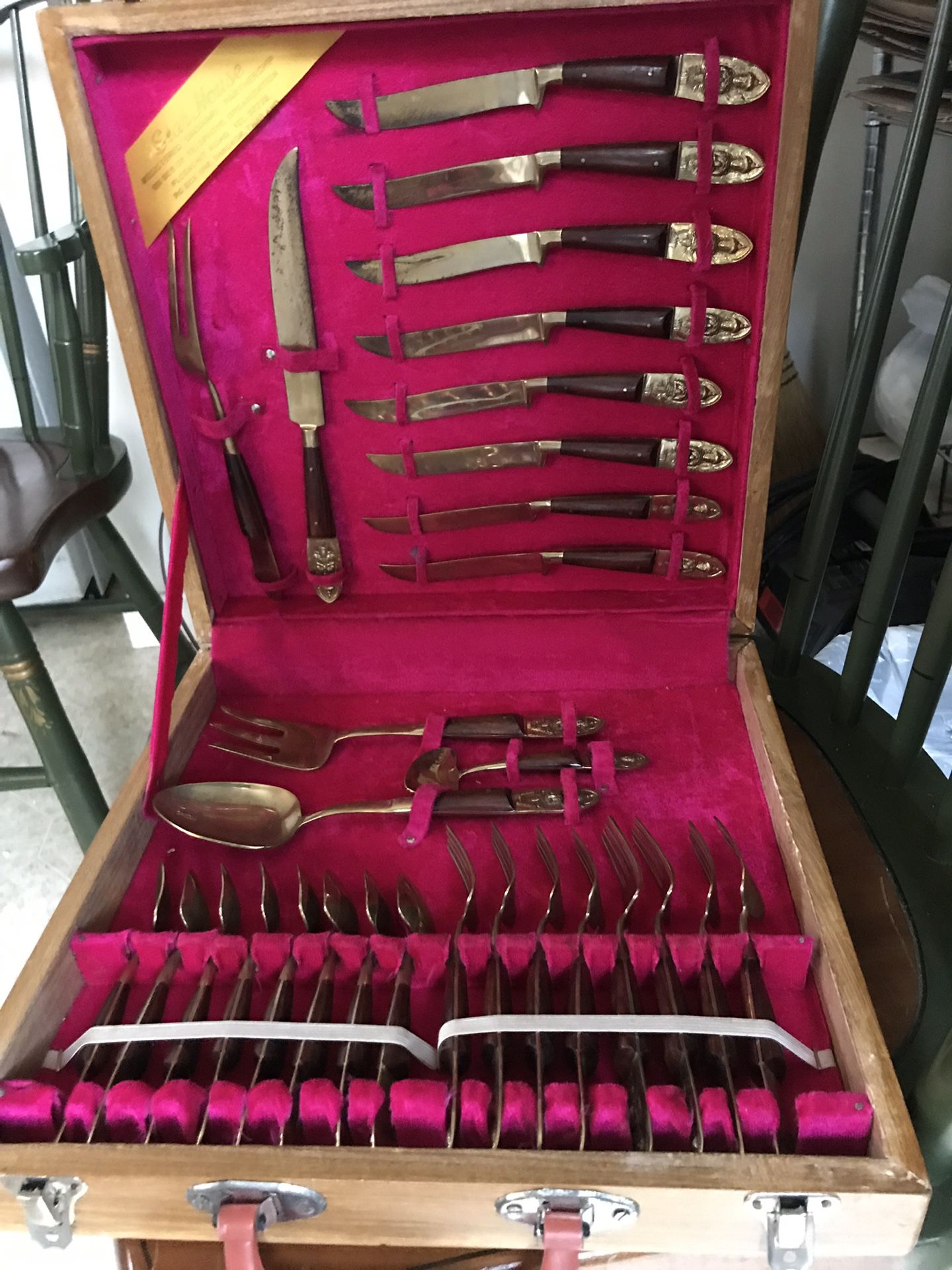 Vintage brass and rosewood flatware