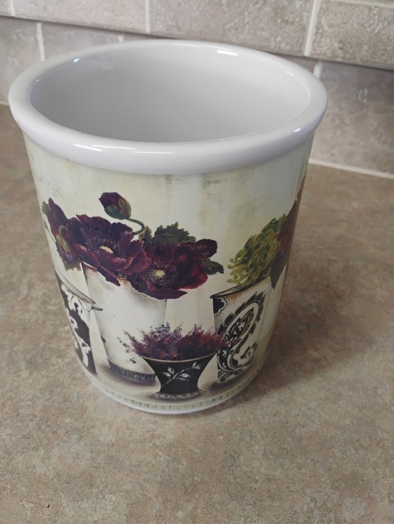 Vintage Ceramic Flowers Vase Hand Painted Signed