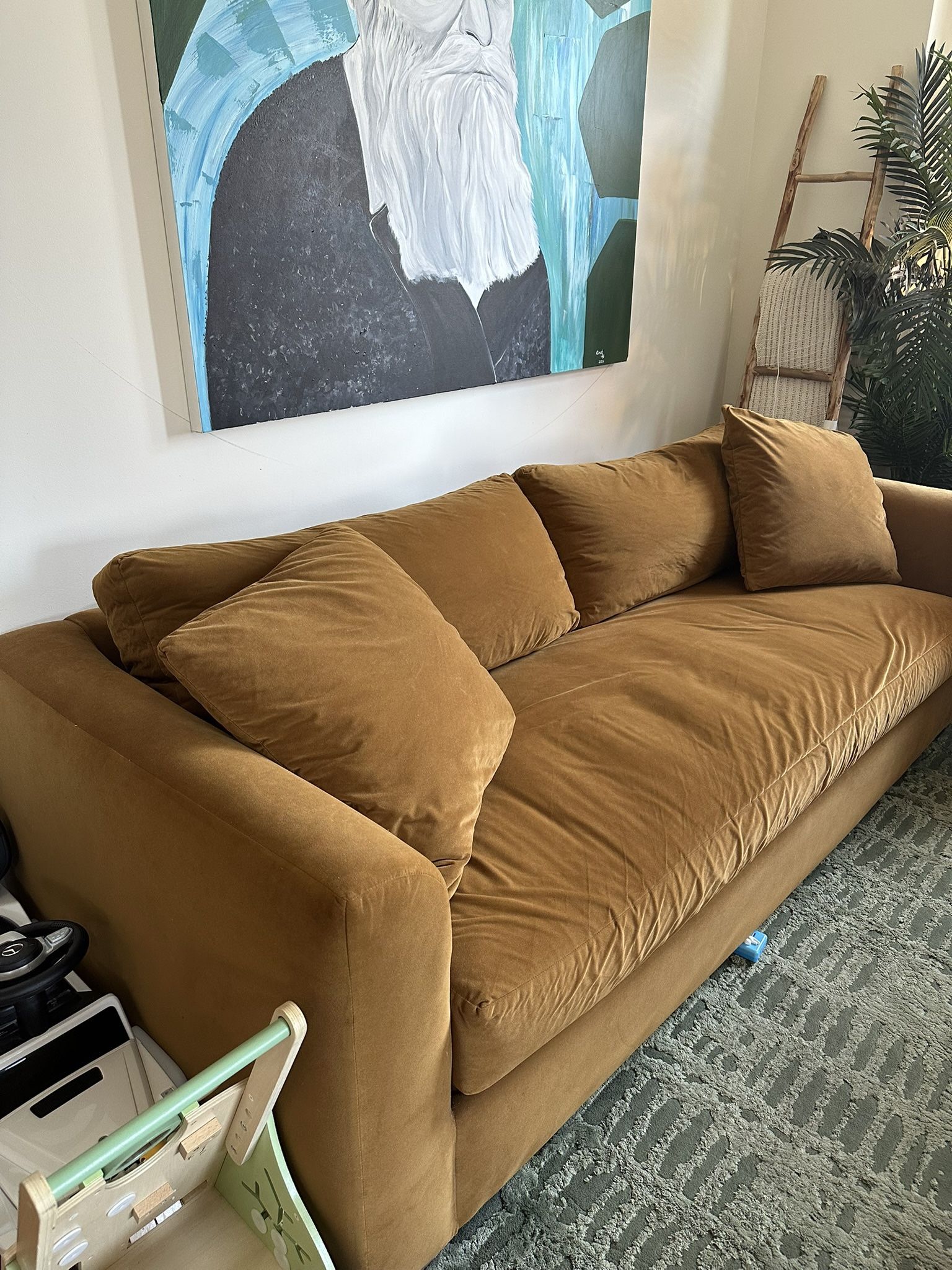 Modern Camel Velvet Sofa – Excellent Condition