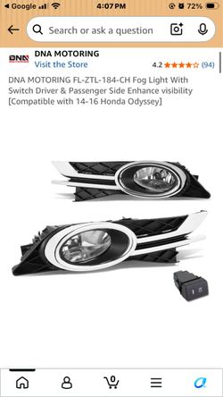 DNA MOTORING FL-ZTL-184-CH Fog Light With Switch Driver & Passenger Side Enhance visibility [Compatible with 14-16 Honda Odyssey]
