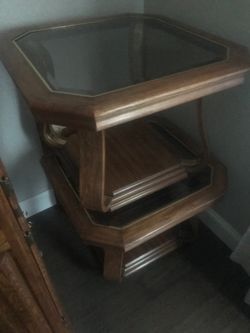 Oak and Brass trim end tables