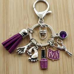 Brand New Nail Artist Purple Tassel Keychain Gift 