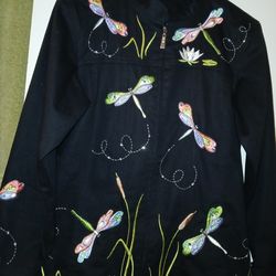 Cracker Factory Ladies Full Zip Embroidered With Dragonflies Jacket Size Xs