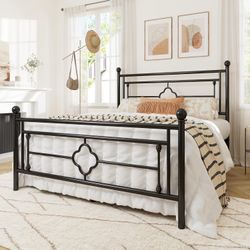 Allewie Queen Size Metal Platform Bed Frame with Victorian Vintage Headboard and Footboard/Mattress Foundation/Under Bed Storage/No Box Spring Needed/