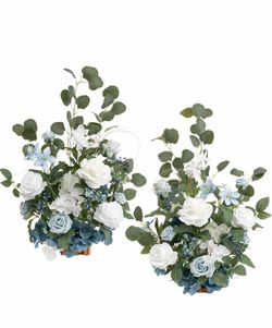 Ling's moment 17.5" Tall Free Standing Artificial Flowers Arrangements 2 pcs Wedding Aisle Runner Chair Decorations Dusty Blue & White Centerpieces fo