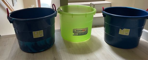 Lot of 3 Large Plastic Utility Storage Tubs with Rope Handles (AmericanMaid & Circo)