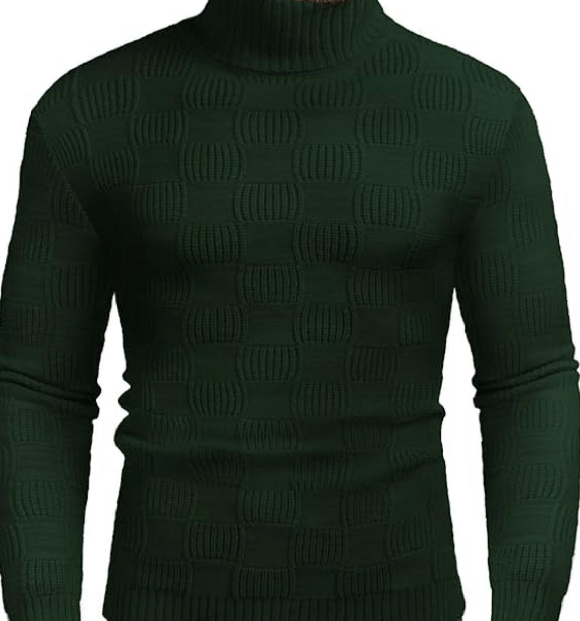 COOFANDY Men's Knitted Turtleneck Sweater Plaid Hightneck Long Sleeve Sweater