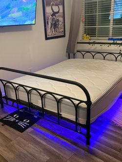 Black Metal Bed Frame with Mattress