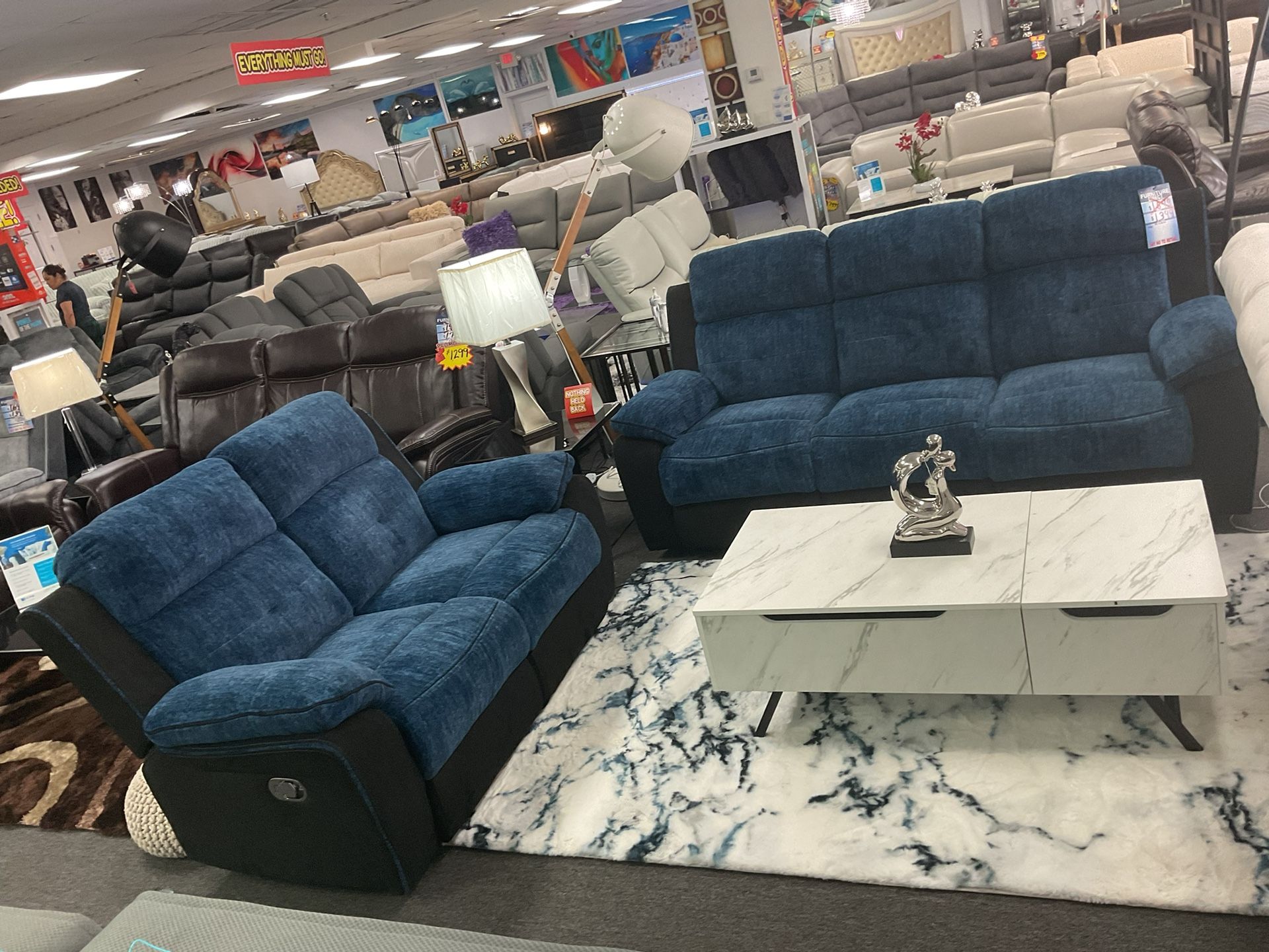 π₯CRAZY DEALS FURNITURE SALE βΌοΈGORGEOUS NAVY BLUE SOFA &LOVESEAT SET 45% OFF π¨π₯