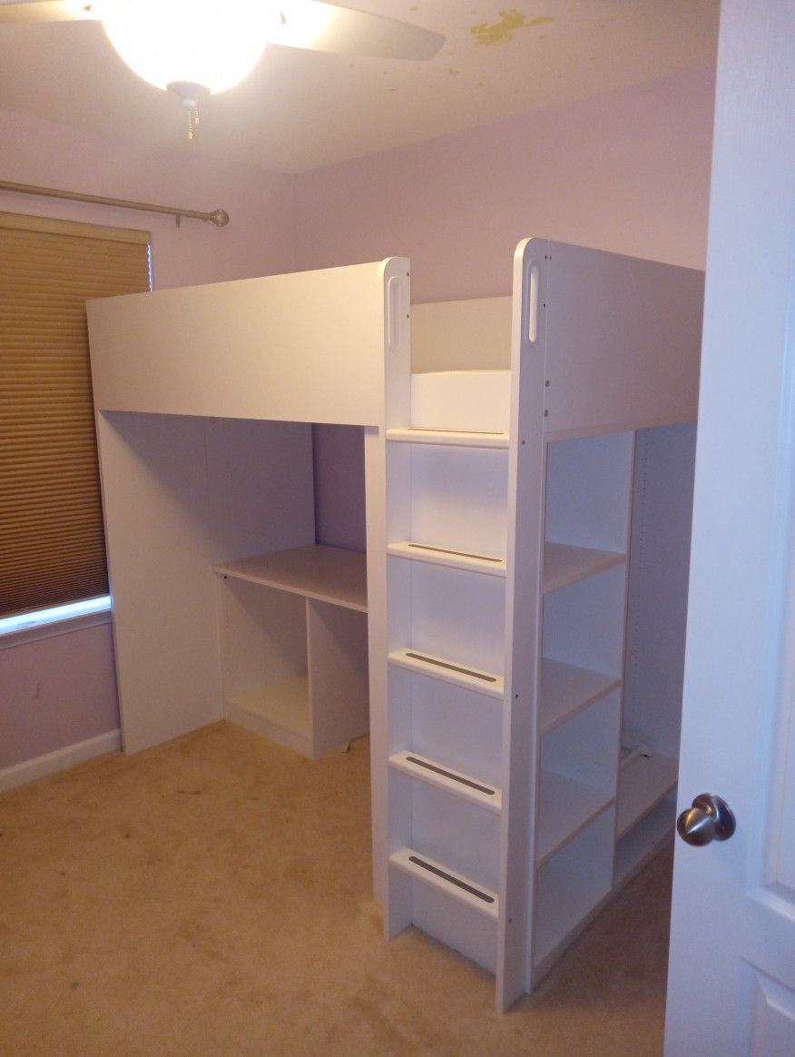 Twin Loft Bed ,Desk , Shelves And Closet To Hang Clothes