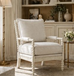 Home Furnishings Kaylee Spindle Accent Chair with Antique White Wood Frame, Whit