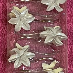 Prairie Brown Flower Set Of 12 Ceramic & Metal Shower Curtain Hooks NEW in Package!