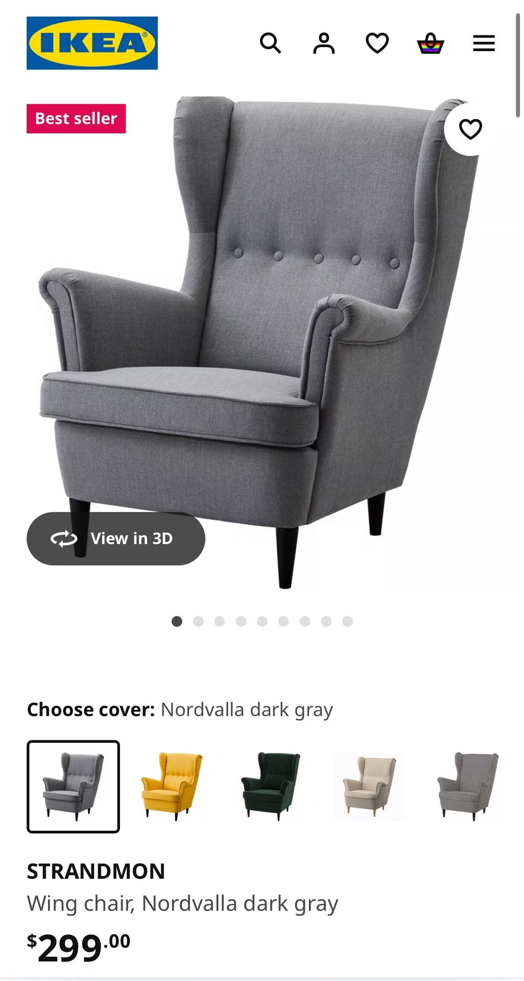 IKEA STRANDMON Wing Chair – Gray (with Beige Cover), Like New Condition